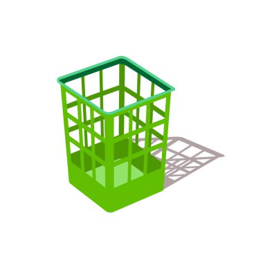 Plastik sepet yeşili, çöp kutuları izole edilmiş. Motley çöp kutusu, çöp kutusu çizimi.