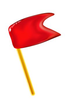 3 boyutlu kırmızı flamalı ya da tatil için küçük bayrak, çocuklar için gerçekçi plastik oyuncaklar. Işık arkaplanında izole edilmiş parlak simge vektör çizimi tasarla. Çocuksu renkli bir eğlence. EPS 10.