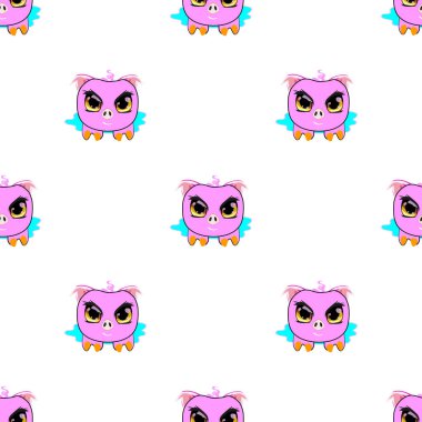 Kusursuz şablonlu şirin domuz su birikintisinde yatıyor, vektör çizimi.