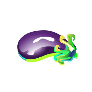 Taze patlıcan sebze izole ikonu. Çiftlik pazarı için patlıcan, vejetaryen salata tarifi tasarımı. vektör illüstrasyonu.