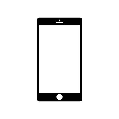 Akıllı telefon simgesi siyah, cep telefonu işareti. Sembol stili yener. Tablet bilgisayar, mesajlar. Cep telefonu ya da telefon. Dokunmatik ekran. Mobil sohbet tasarımı. Vektör illüstrasyonu.