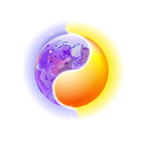 Современная Синяя Космическая Концепция Инь Мандала Красочное Солнце Декоративная Луна — стоковый вектор