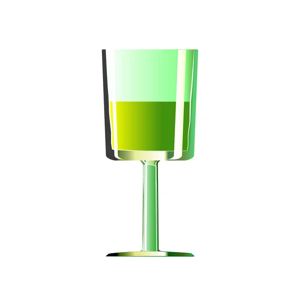 Moitié Plein Verre Tourné Avec Des Boissons Alcoolisées Vertes Illustration — Image vectorielle