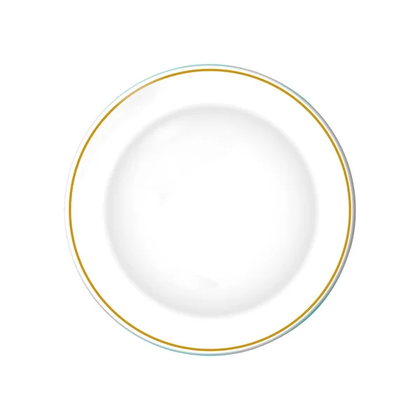 透明背景に金の境界線 分離ベクトルオブジェクトとホワイトプレート 食品用キッチン料理 製品のイラスト要素 食品広告 食器デザイン — ストックベクタ
