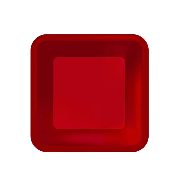 Envase Plástico Realista Rojo Burlón Sin Envoltura Vector Cuadrado Bandeja — Archivo Imágenes Vectoriales