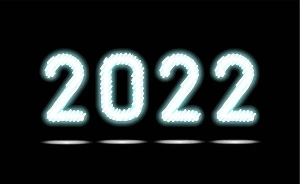 Sadece Beyaz Floresan Işığı Parlayan Neon Numaralar 2022 Siyah Karanlık — Stok Vektör
