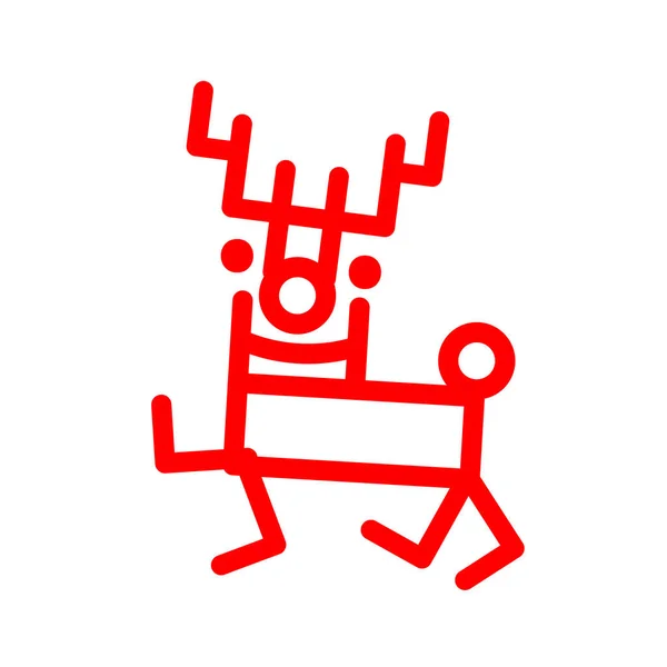 图标在标记风格的卡通鹿 红色的插图 圣诞装饰病媒隔离 — 图库矢量图片