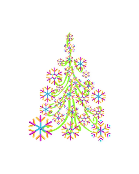 Kerstboom Van Mooie Geometrische Sneeuwvlok Patroon Voor Wenskaart Gelukkig Nieuwjaar — Stockvector