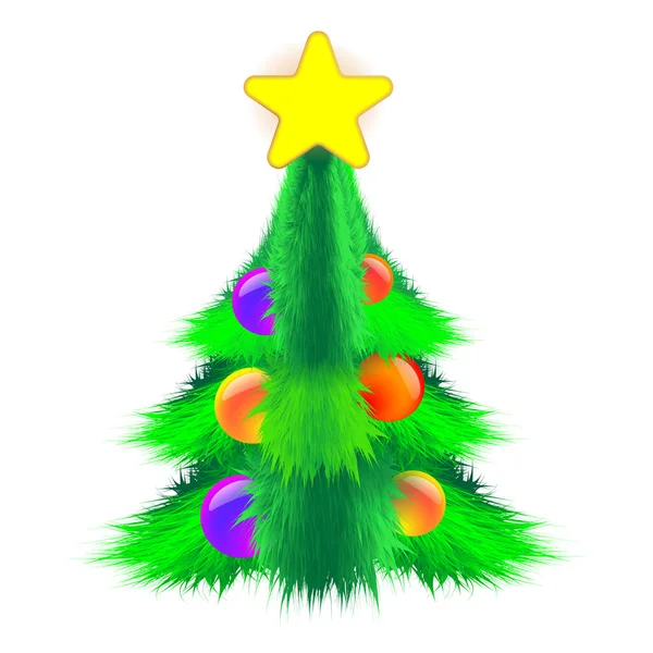 Bushy Χριστουγεννιάτικο Δέντρο Διακοσμημένο Μπάλες Και Ένα Αστέρι Στο Φως — Διανυσματικό Αρχείο