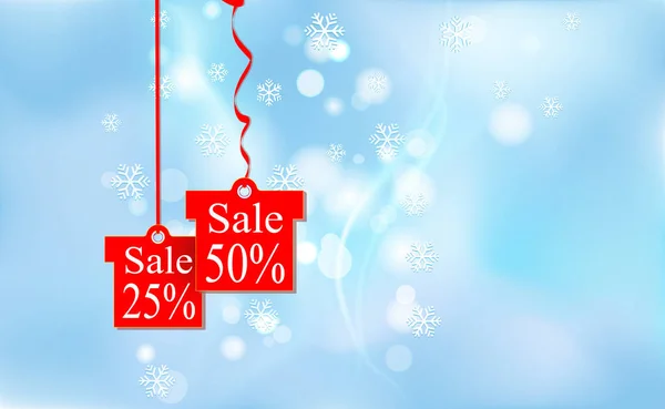 Natale Nuovo Anno Sconto Prezzo Vendita Percentuale Sconto Sfondo Blu — Vettoriale Stock