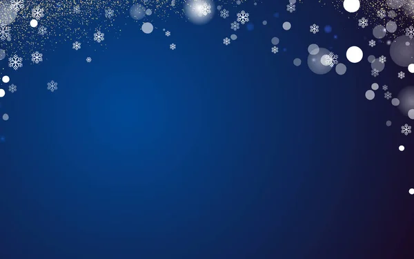 Silvester Blauer Hintergrund Mit Chaotischen Schneeflocken Und Leicht Verschwommenem Bokeh — Stockvektor