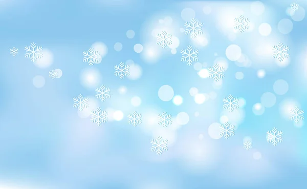 Nieuwjaar Kerstmis Chaotische Wazig Bokeh Van Lichte Sneeuwvlokken Achtergrond Blauw — Stockvector