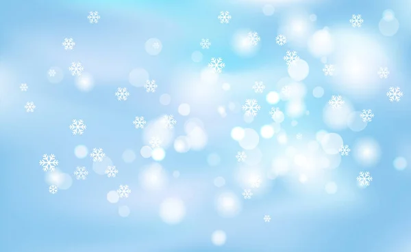 Jul Nyår Kaotisk Oskärpa Bokeh Ljus Snöflingor Bakgrund Blå Vektor — Stock vektor