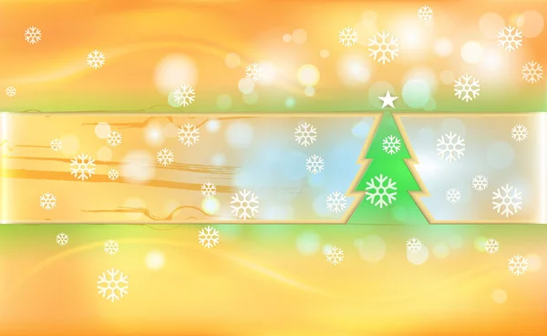 Pomarańczowy Merry Christmas Vintage Tle Zielonym Drzewem Ozdoby Lekkich Płatków — Wektor stockowy