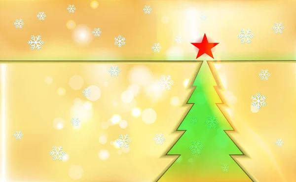 Frohe Weihnachten Goldfarbe Hintergrund Mit Grünem Baum Und Ornamenten Aus — Stockvektor