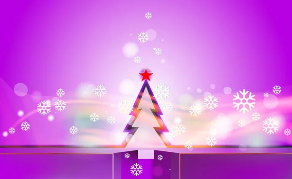 Fioletowy Merry Christmas Tło Vintage Fioletowym Drzewem Ozdoby Lekkich Płatków — Wektor stockowy