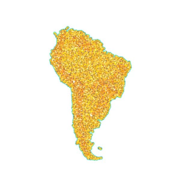 Kaart Van Zuid Amerika Backdrop Pluim Gouden Textuur Kruimels Goud — Stockvector