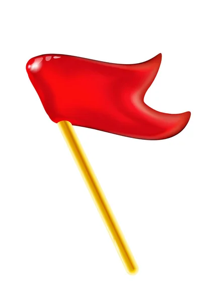 3D红色光滑的旗子或小旗 为孩子们展示现实的塑料玩具 设计在光背景上孤立的闪亮图标矢量插图 童话般多彩的乐趣 Eps — 图库矢量图片