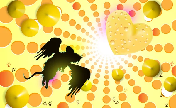 Ιστορικό Αστείο Αφράτο Ποντίκι Φτερά Μύγες Για Τυρί Σιλουέτα Εικονογράφηση — Διανυσματικό Αρχείο