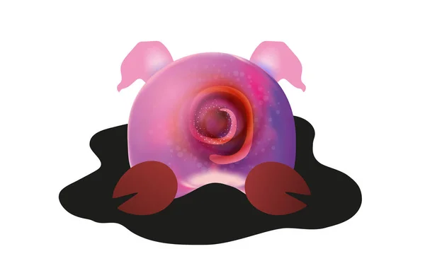 Cul Cochon Mignon Couché Dans Une Flaque Illustration Vectorielle — Image vectorielle