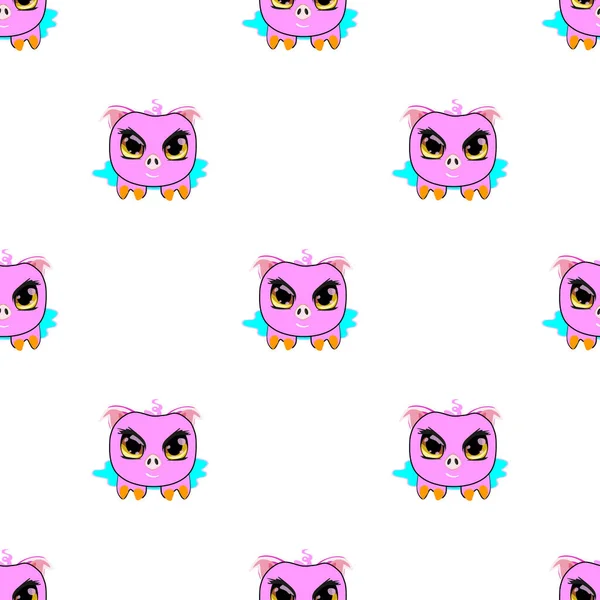 Kusursuz şablonlu şirin domuz su birikintisinde yatıyor, vektör çizimi.