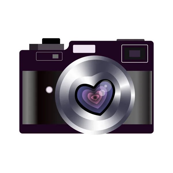 카메라 발렌틴 렌즈는 사랑을 아이콘 모양이다 디자인과 모바일 — 스톡 벡터