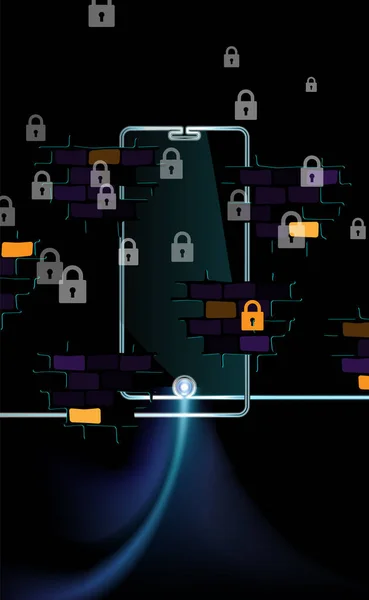 Concepto Fondo Oscuro Acceso Gratuito Internet Bloqueo Smartphone Seguridad Digital — Archivo Imágenes Vectoriales