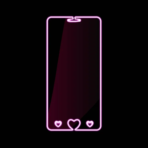 Happy Valentines Day Handy Rosa Neon Gadget Symbol Smartphone Zeichen — Stockvektor