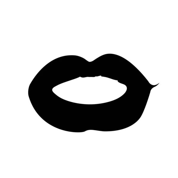 Schwarze Lippen Silhouette Nahaufnahme Isoliert Vektorillustration Kuss — Stockvektor