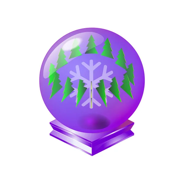 Buon Natale Magico Cristallo Viola Sfera Epoca Con Albero Verde — Vettoriale Stock