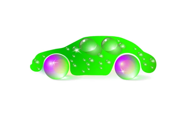 Векторная Иллюстрация Зеленой Концепции Экологического Автомобиля Дизайн Мойки Изолирован Белом — стоковый вектор