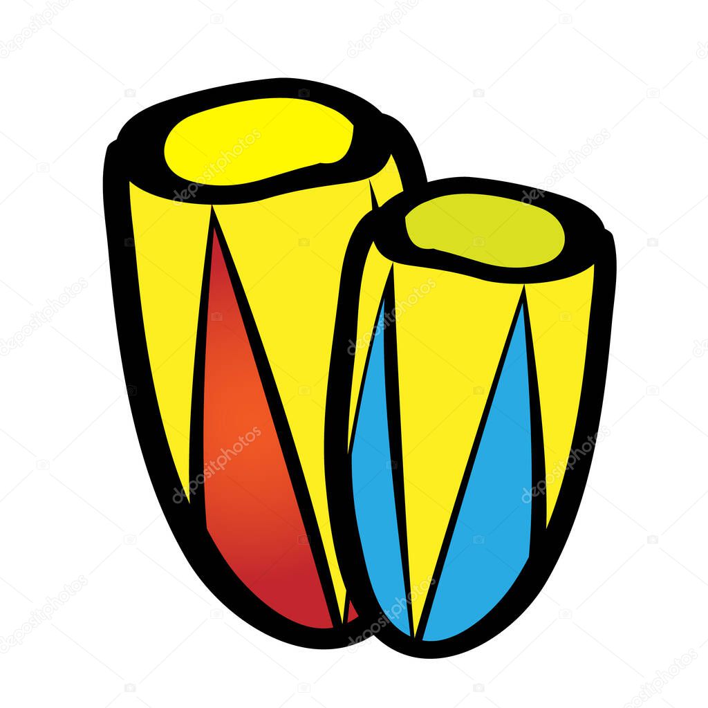 Jumbo drum percussion musical instruments vector flat icon. Djembe isolated on white background. Cute cartoon style. Illustration Eps 10.