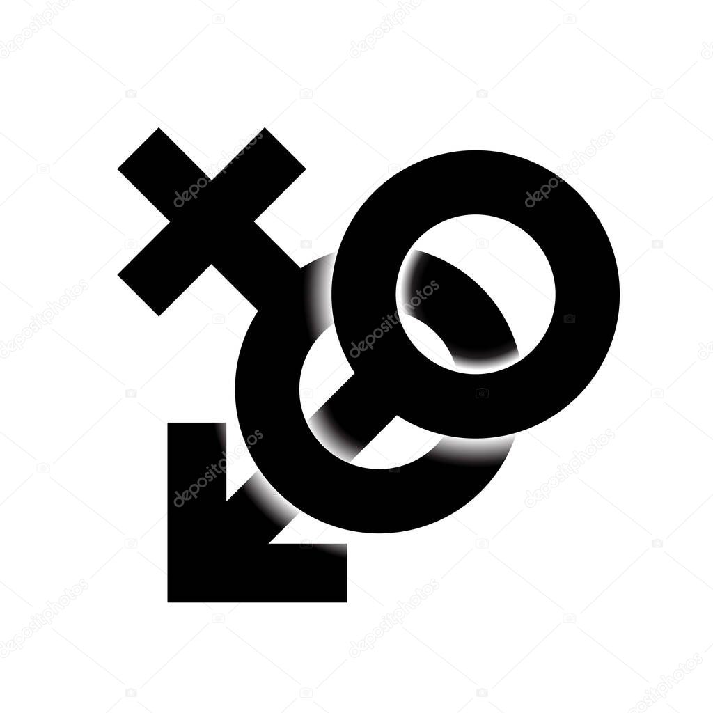 Black monohrome Sex icon illustration. Male and female sex symbol woven and isolated in light background. Sign gender 3d. Vector sexual heterosexual affiliation. Strong family happy love symbol eps 10