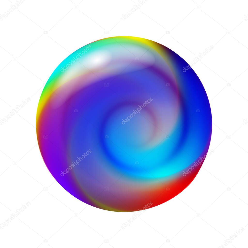 Ball 3D crystal, glass sphere with abstract spiral shape inside, vector illustration.