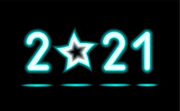 Semplicemente Brillanti Numeri Neon 2021 Con Stelle Illuminazione Capodanno Design — Vettoriale Stock