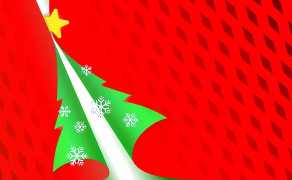 Kerst Geperforeerd Papier Rood Moderne Achtergrond Met Groene Boom Lichte — Stockvector