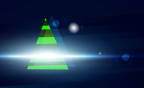 Mörkblå Jul Bakgrund Med Grönt Träd Och Prydnader Från Glödande — Stock vektor