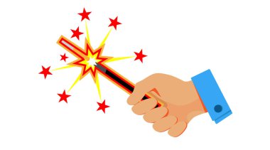 Elinde yanan maytap, düz simge. Beyaz arka planda izole edilmiş Noel Bengal ışığı. Yeni yıl kutlaması sembolü. Doğum günü partisi, şenlikli ışıltılı tasarım unsuru. Vektör illüstrasyonu Eps 10.