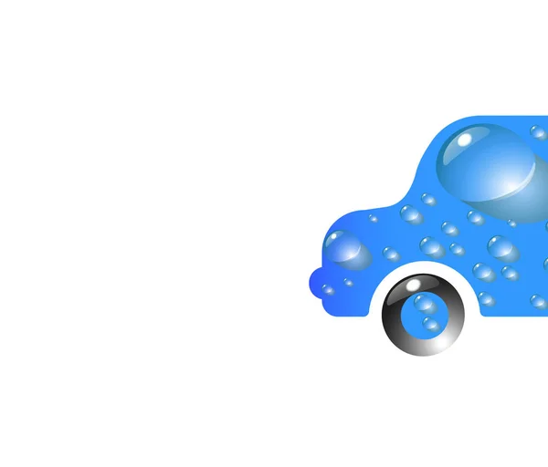 玩具汽车在水滴中呈现蓝色 高端洗车设计最抽象的现代图解 — 图库照片