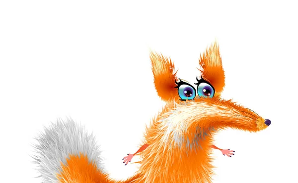 Fluffy Lucu Kartun Rubah Pada Latar Belakang Cahaya Orange Cute — Stok Foto