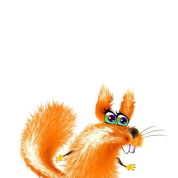 Fluffy Cartoon Squirrel Light Background Orange Cute Isolated Illustration — Stock Photo, Image