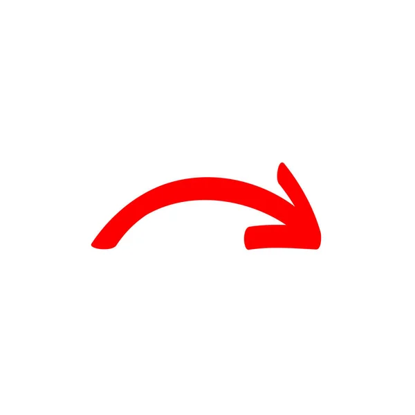 little red curved arrow sign, symbol and icon for business or website button decoration isolated on light background. Vector illustration Eps 10.