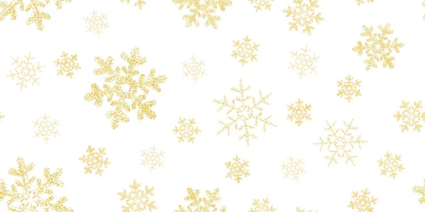 Yellow Gold Snowflakes Seamless Pattern White Background Flying Snow Winter — Stock Photo, Image