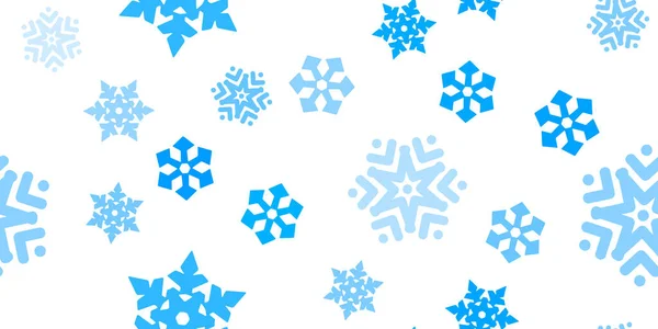 青い雪片シームレスなパターン 白い背景 空飛ぶ雪 冬の抽象的なクリスマスと新年の背景 ベクターイラスト Eps — ストックベクタ