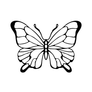 Siyah siluet kelebek ikonu beyaz arkaplanda izole edilmiş. Şablon, şablon boyama. Vektör İllüstrasyonu Eps 10.