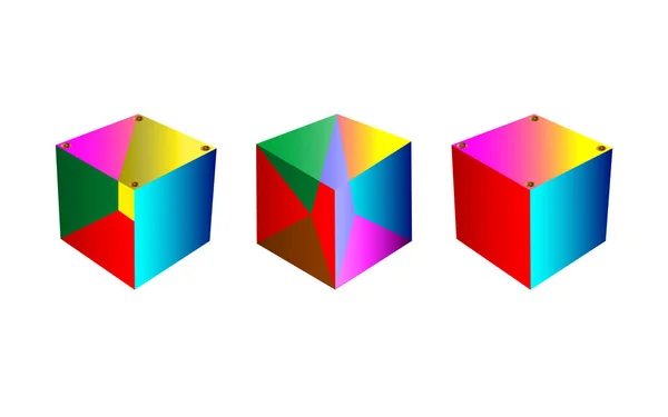 Set Three Templates Cubes Stereo Isometry Motley Mockup Pattern Multicolor — Διανυσματικό Αρχείο