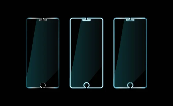 Stel Mobiele Telefoon Neon Gadget Icoon Smartphone Teken Helder Gloeiend — Stockvector