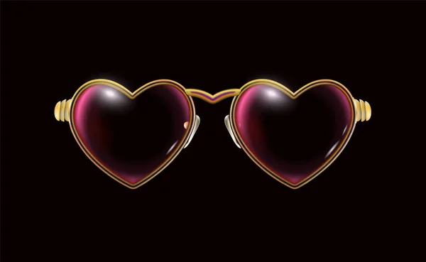 Золоті Окуляри Краєм Сердець Ізольовані Чорному Тлі Окуляри Очей Обов — стоковий вектор