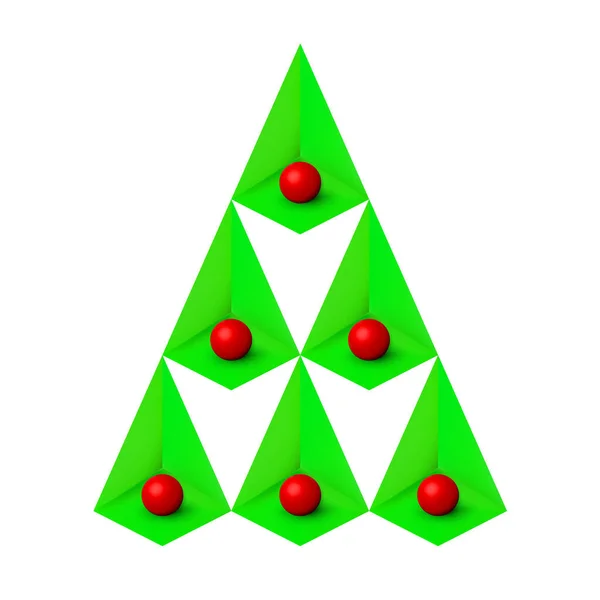 Groene Kerstboom Isometrische Minimale Concept Geïsoleerd Wit Geometrische Abstracte Hoekelementen — Stockvector