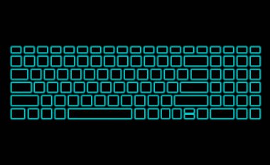 Siyah arka planda neon ışığı olan bilgisayar klavyesi. Sancak için modern floresan tasarımı. Vektör aydınlatma sanatı illüstrasyonu. Işık parlayan siluet deseni, şablon üst görünüm.
